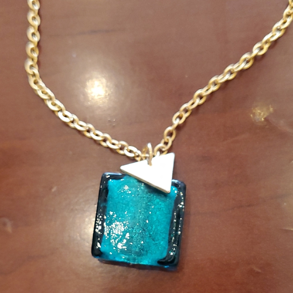 Green Dichroic Glass Pendant Necklace